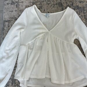 Ribbed White V-Neck Top